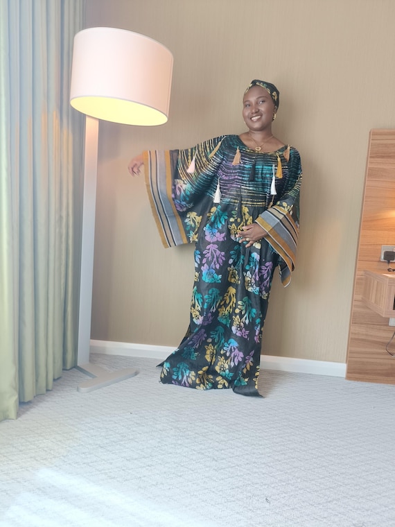 African Adire Cotton Kaftan: Aso Oke Design, Handmade Bubu