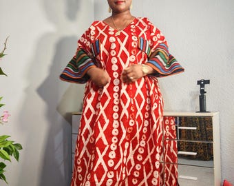 Handgefertigter Afrikanischer Adire Bubu Kaftan mit Schal. Längenverstellung möglich