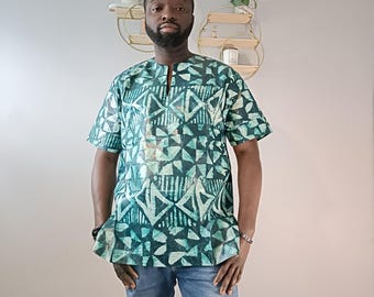 Afrikanisches Adire Shirt: Herren Dashiki Top