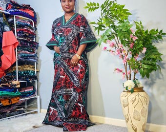 Handgefertigter Afrikanischer Boubou Kaftan aus Adire Baumwolle - Aso Oke Design. Auch in XLarge erhältlich