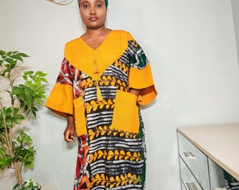 Handgemachtes afrikanisches Adire Boubou. Kaftan. Handgemacht in Nigeria.Rich Aunty.Tie and Dye. Bubu.Längenverstellung möglich.Schnelle Lieferung