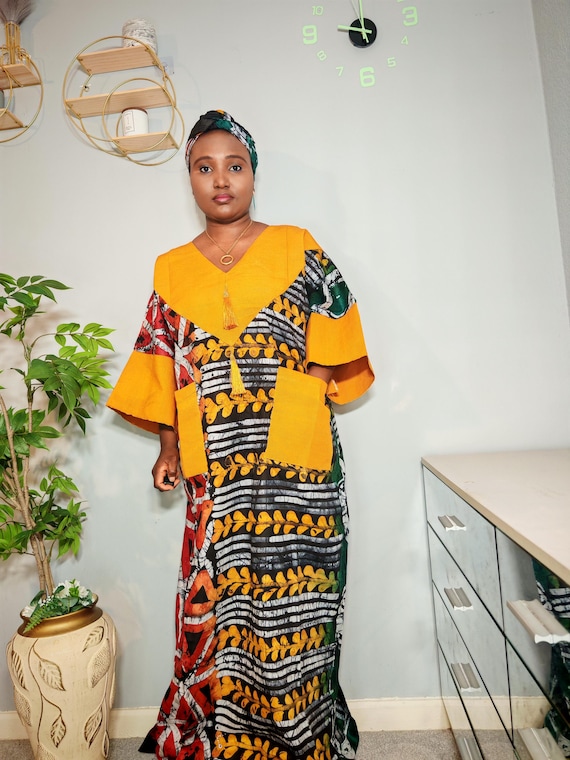 Handmade African Adire Boubou Kaftan: Rich Aunty Tie and Dye