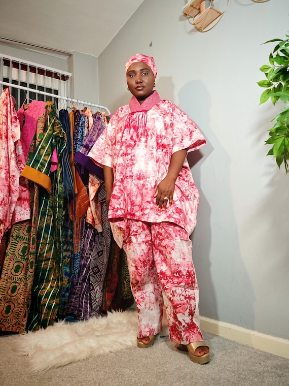 Handmade Adìrẹ Two Piece Set: African Tie Dye Top and Trousers view 2