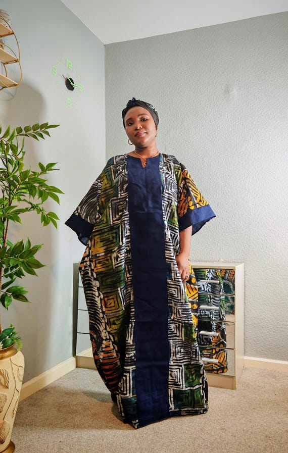 Handmade African Adire Cotton Boubou Kaftan