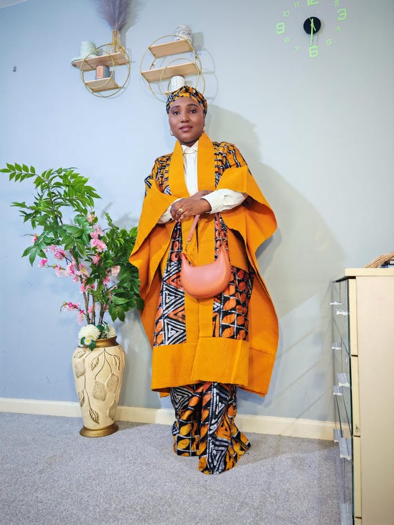 Handmade Adire Cotton Kimono with Aso Oke Pockets & Trousers