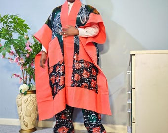 Handgemachte Adire Kimono Set: Baumwolle Aso Oke Taschen & Schal