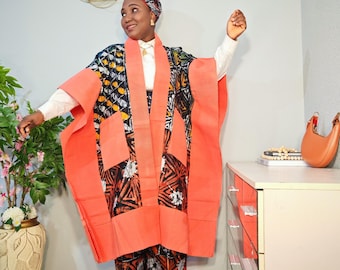 Handgefertigtes Kimono Set aus Adire Baumwolle - Aso Oke Taschen - Nigerianisches Design.