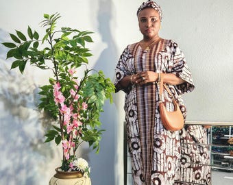 Handgemachtes Afrikanisches Adire Boubou: Kaftan aus Baumwolle, Aso Oke Design. Mit Innenband zum Verstellen.