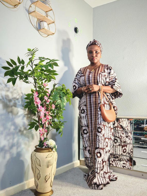Handmade African Adire Boubou: Cotton Kaftan with Inner Belt