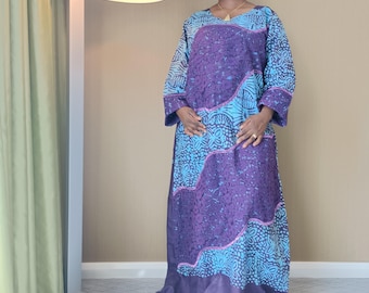 African Adire Cotton Boubou : Handgemachtes Nigerianisches Batik Kleid mit Schal. Erhältlich in 2xgroß/4xgroß