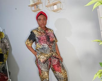 Guine Brocade Adire Zweiteiler-Set: Frauenhemd und -hose