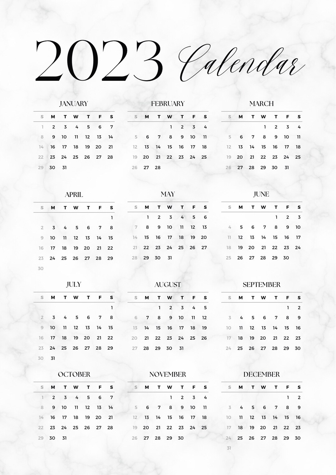 Grey Calanders Contemporary Grey Marble 2023 Calendar - Etsy