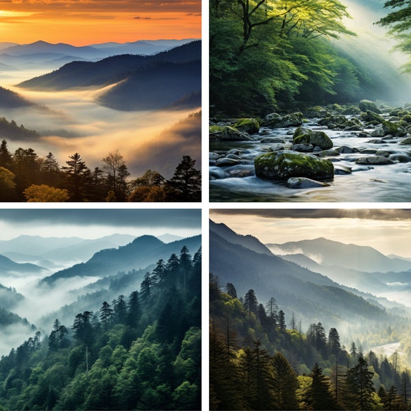 Great Smoky Mountains National Park Digital Art 4-Pack, Great Smoky Mountains Landscape Background, Mountain Background, Custom Artwork