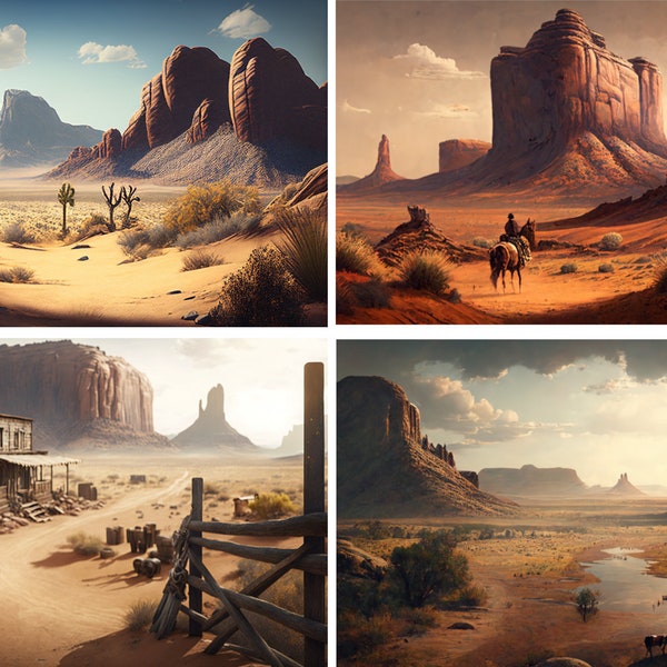 Western Landscape Digital Art 4-Pack, Western Landscape Background, Desert Background, Custom Designs, Custom Artwork, Instant Download