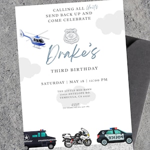 Police Invitation, Calling all units, Police officer Birthday invitation, Digital Download, Police officer party