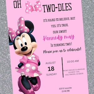 OH TWODLES birthday invitation - minnie mouse invitation - oh twodles second birthday - minnie mouse birthday party theme - instant download