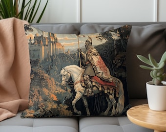 Knight Tapestry Pillow, King Arthur Pillow, Medieval Pillow, Tapestry Pillows, Medieval Decor, Medieval Cushion, Medieval Art - PRD_025