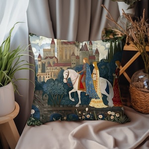 King Arthur & Guinevere Medieval Pillow, Tapestry Pillows, Medieval Decor, Medieval Cushion, Knight Tapestry Pillow - PRD_022