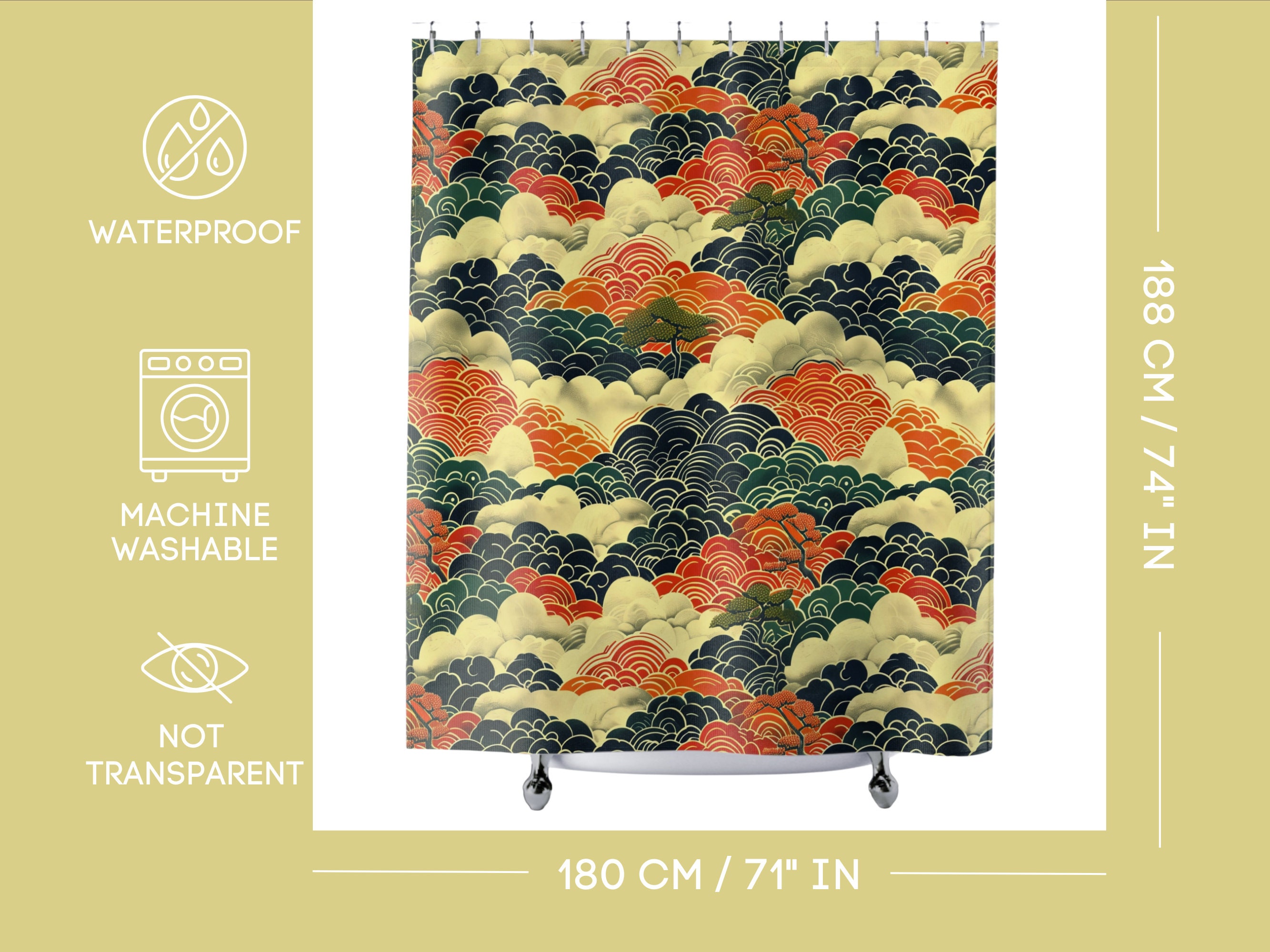 Japandi Shower Curtain, Art Shower Curtain, Japandi Decor, Asian Home