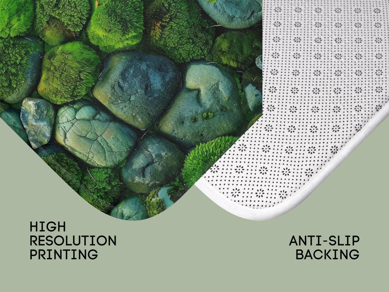 Stone Bath Mat, Moss Bath Mat, Green Bath Mat, Boho Bath Mat, Unique