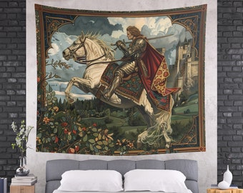 Tapisserie anglaise ancienne avec scène de chasse médiévale, tenture Tapisserie anglaise ancienne avec scène de chasse médiévale, tenture
