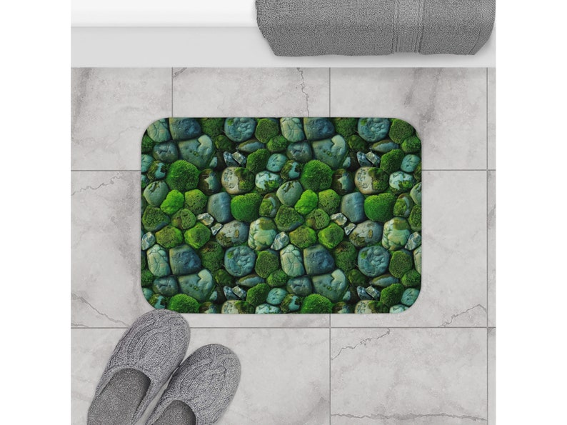 Stone Bath Mat, Moss Bath Mat, Green Bath Mat, Boho Bath Mat, Unique