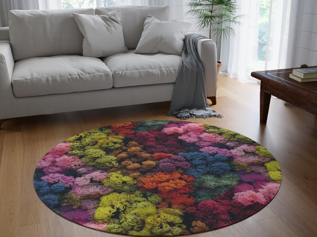 Round Colorful Moss Rug, Moss Circle Rug, Grass Rug, Plant Rug ...