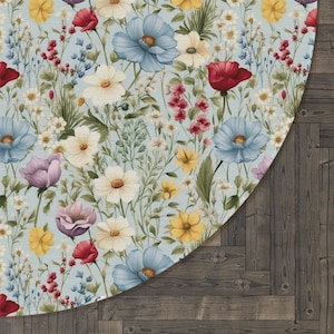 Wildflower Cottagecore Round Rug, Round Floral Rug, Pastel Wildflower Pattern Round Area Rug , Wildflower Decor
