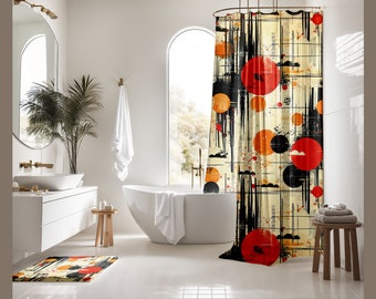 Japandi Shower Curtain, Art Shower Curtain, Japandi Decor, Asian Home Decor, Japanese Home Decor, Black Shower Curtain