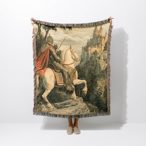 Medieval Blanket, Knight Tapestry Throw, King Arthur Tapestry Blanket, Gothic Woven Blanket, Fathers Day Gift, Medieval Decor - PRD_189