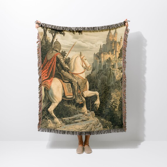 Medieval Blanket, Knight Tapestry Throw, King Arthur Tapestry Blanket, Gothic Woven Blanket, Fathers Day Gift, Medieval Decor - PRD_189