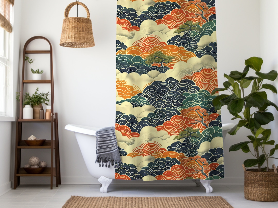 Japandi Shower Curtain, Art Shower Curtain, Japandi Decor, Asian Home