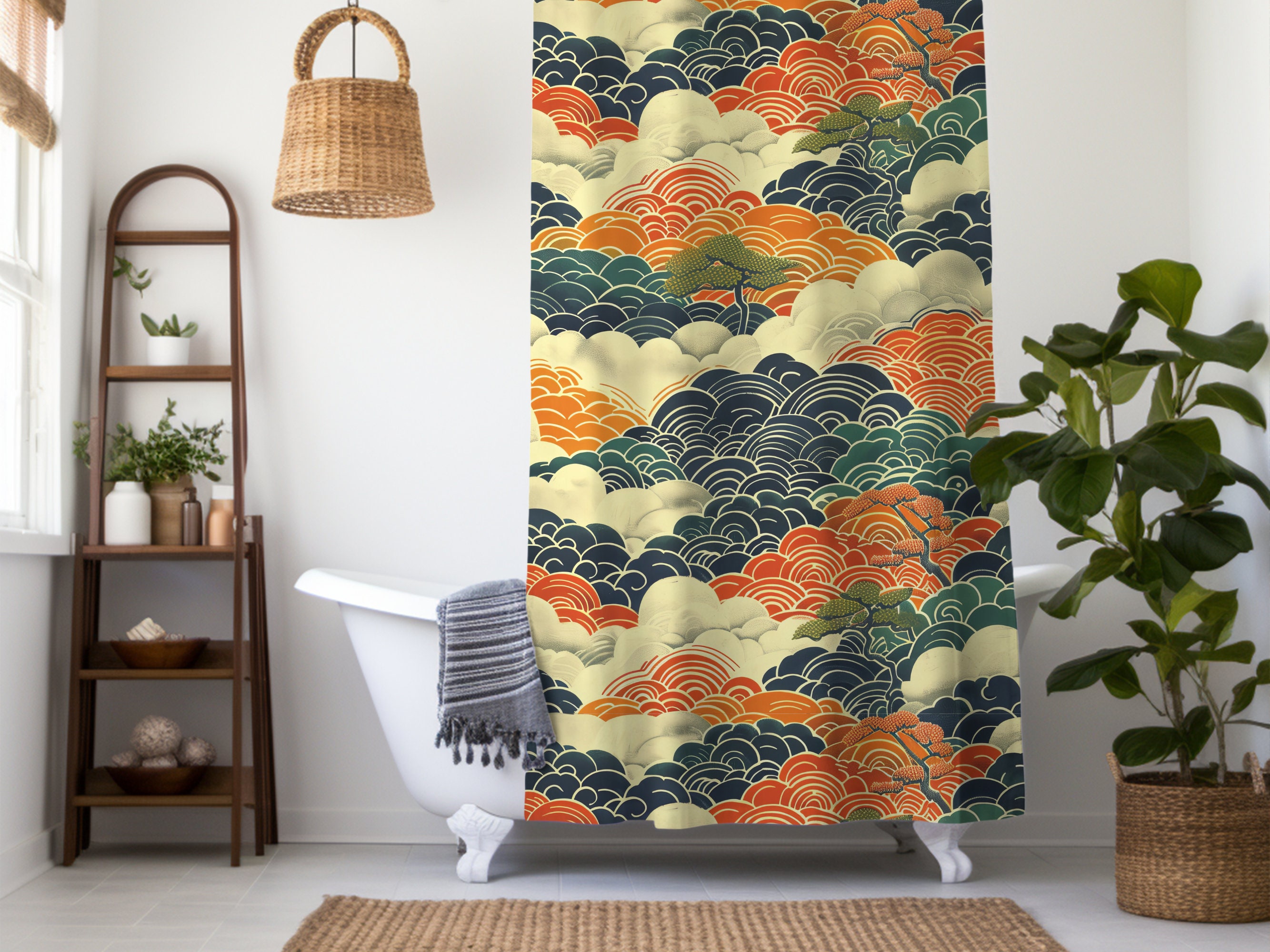 Japandi Shower Curtain, Art Shower Curtain, Japandi Decor, Asian Home ...