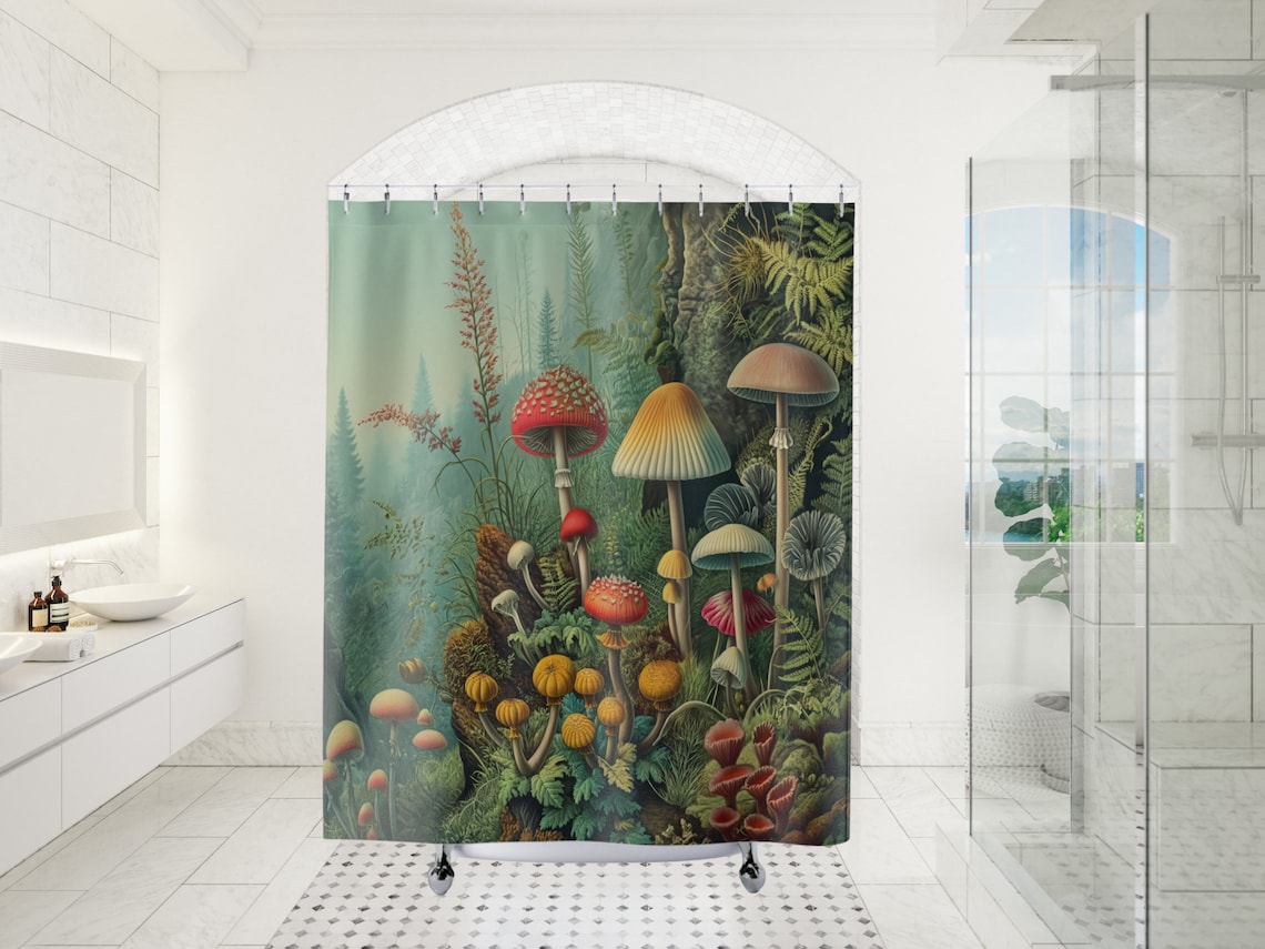 Botanical Shower Curtain,mushroom Shower Curtain, Cottagecore Shower