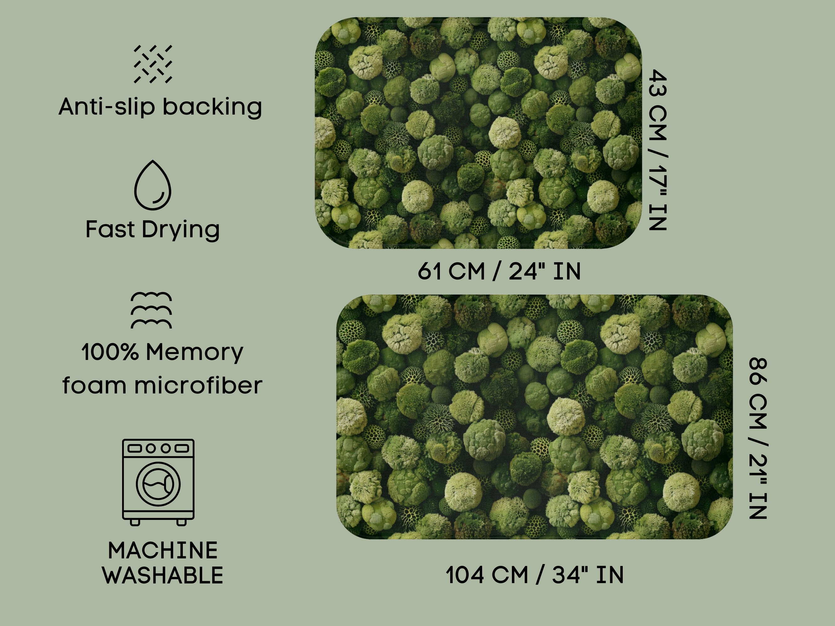 Green Bath Mat, Boho Bath Mat, Moss Bath Mat, Green Moss Bath Mat, Green Boho Bath Mat, Unique ...