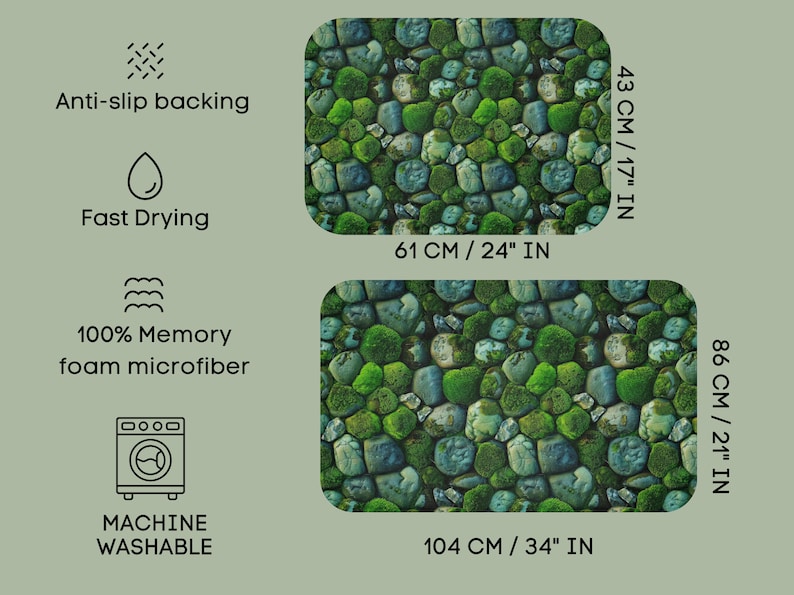 Stone Bath Mat, Moss Bath Mat, Green Bath Mat, Boho Bath Mat, Unique