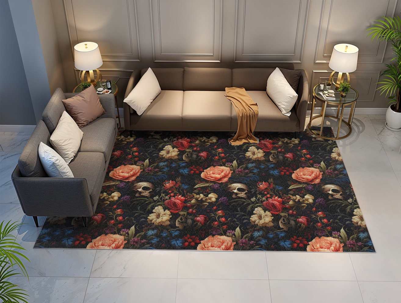 Gothic Rose Rug, Romantic Gothic Area Rug, Flower Rug, Gothic Rug ...