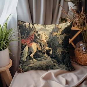 Knight Tapestry Pillow, King Arthur Pillow, Medieval Pillow, Tapestry Pillows, Medieval Decor, Medieval Cushion, Medieval Art - PRD_023