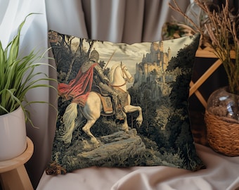 Knight Tapestry Pillow, King Arthur Pillow, Medieval Pillow, Tapestry Pillows, Medieval Decor, Medieval Cushion, Medieval Art - PRD_023