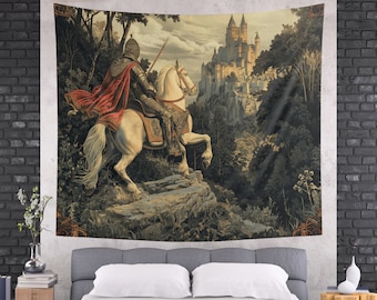 Knight Medieval Tapestry, Medieval Wall Hanging, Medieval Art Print, Medieval Wall Art, Gothic Decor, King Arthur Decor, Medieval Gifts