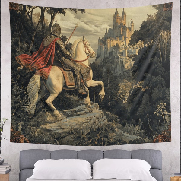 Knight Medieval Tapestry, Medieval Wall Hanging, Medieval Art Print, Medieval Wall Art, Gothic Decor, King Arthur Decor, Medieval Gifts