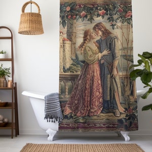 Medieval Shower Curtain, Medieval Bathroom Decor, King Arthur Guinevere Shower Curtain, Renaissance Decor, Medieval Gifts, Long Curtain