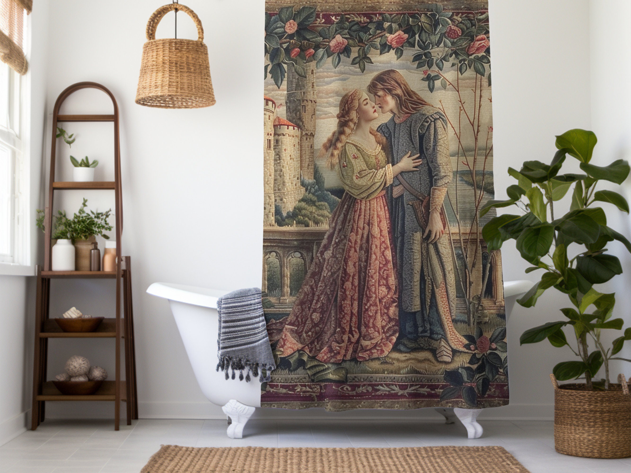 Medieval Shower Curtain, Medieval Bathroom Decor, King Arthur Guinevere