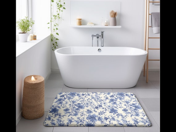 Blue Toile De Jouy Bath Mat Floral Bath Mat Toile Bath Mat Set Cute Bath Mat Floral Bathroom Rug Memory Foam Bath Mat Unique Bath Mat Etsy UK