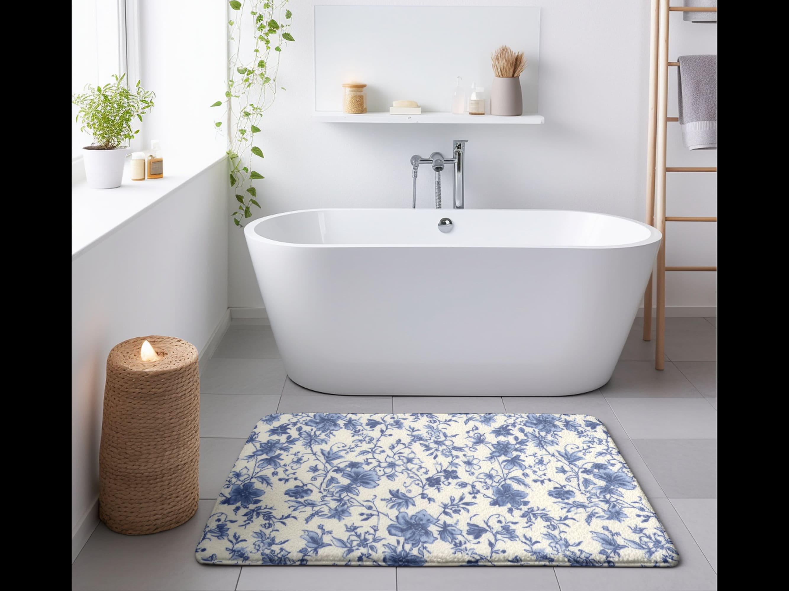 Blue Toile De Jouy Bath Mat Floral Bath Mat Toile Bath Mat Set Cute Bath Mat Floral Bathroom Rug Memory Foam Bath Mat Unique Bath Mat Etsy UK