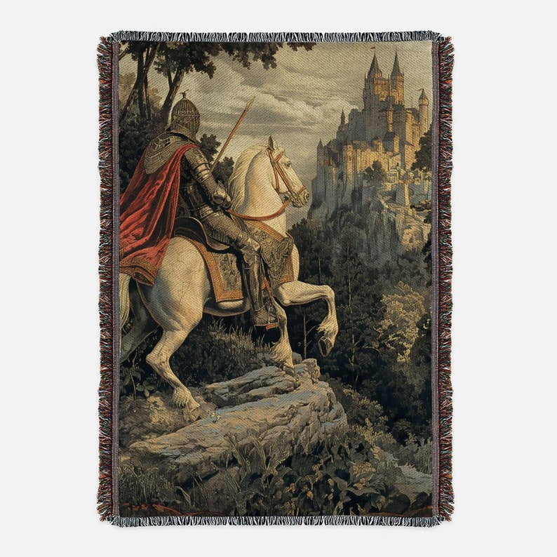 Medieval Blanket, Knight Tapestry Throw, King Arthur Tapestry Blanket, Gothic Woven Blanket, Fathers Day Gift, Medieval Decor - PRD_189 image 10