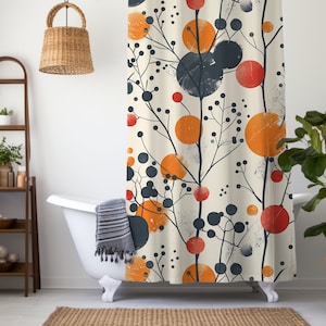 Japandi Shower Curtain, Retro Shower Curtain, Art Shower Curtain, Japandi Decor, Asian Home Decor, Japanese Home Decor