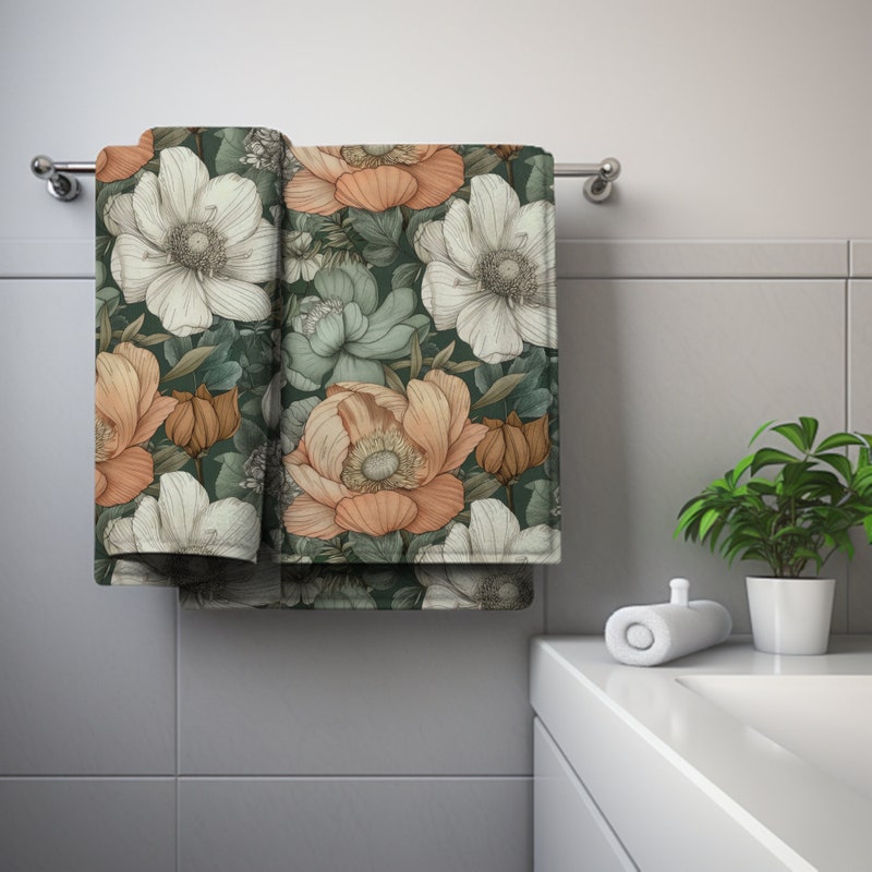 Floral Motif Cotton Gauze Bath Towel