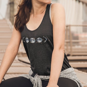 Moon Phases and Gold Stars Ladies Muscle Tank / Gym Wear Athletic Clothing Everyday Celestial Top Cotton Sleeveless Top Women&#39;s Yoga Gift