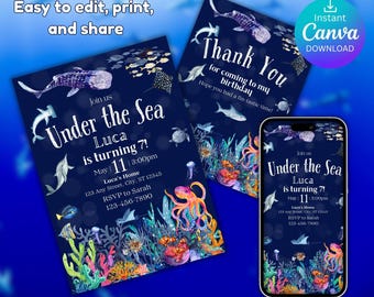 Under the Sea Birthday Invitation | Sea Animals Party (Instant Download Canva)
